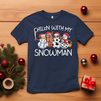 Snowman Christmas T Shirt Football Soccer Baseball Pickleball Chillin With My Snowmies Ugly Gift - Wonder Print Shop