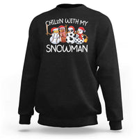 Snowman Christmas Sweatshirt Football Soccer Baseball Pickleball Chillin With My Snowmies Ugly Gift - Wonder Print Shop
