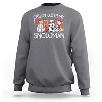 Snowman Christmas Sweatshirt Football Soccer Baseball Pickleball Chillin With My Snowmies Ugly Gift - Wonder Print Shop