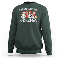 Snowman Christmas Sweatshirt Football Soccer Baseball Pickleball Chillin With My Snowmies Ugly Gift - Wonder Print Shop