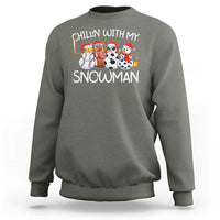 Snowman Christmas Sweatshirt Football Soccer Baseball Pickleball Chillin With My Snowmies Ugly Gift - Wonder Print Shop