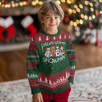 Snowman Ugly Christmas Sweater Football Soccer Baseball Pickleball Chillin With My Snowmies Ugly Gift - Wonder Print Shop