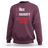 Christmas Santa Sweatshirt Nice Naughty Never Mind I'll Buy My Own Stuff Xmas List - Wonder Print Shop