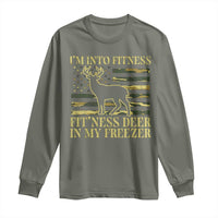Hunting Long Sleeve Shirt I'm Into Fitness Fit'ness Deer In My Freezer Camo Flag