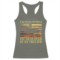 Hunting Racerback Tank Top I'm Into Fitness Fit'ness Deer In My Freezer American Flag