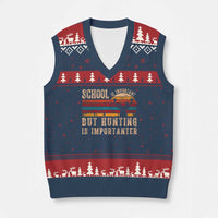 School Is Important But Hunting Is Importanter V-Neck Knit Sweater Vest Retro Deer Hunting Boy - Wonder Print Shop