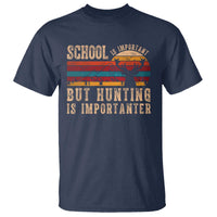 School Is Important But Hunting Is Importanter T Shirt Retro Deer Hunting Boy - Wonder Print Shop