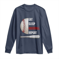 Baseball Player Long Sleeve Shirt Retro Funny Eat Sleep Baseball Repeat