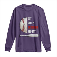 Baseball Player Long Sleeve Shirt Retro Funny Eat Sleep Baseball Repeat