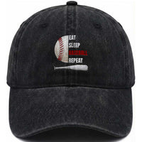 Baseball Player Washed Cotton Baseball Cap Retro Funny Eat Sleep Baseball Repeat