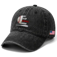 Baseball Player Washed Cotton Baseball Cap Retro Funny Eat Sleep Baseball Repeat