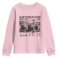 Follow the Word Not The Herd Youth Sweatshirt Vintage Bible Verse Christian Country Highland Cow Boho - Wonder Print Shop