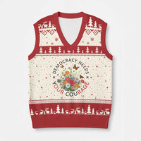 Pro Democracy V-Neck Knit Sweater Vest Human Rights Our Rage Protest Floral FDT