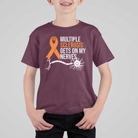 Multiple Sclerosis Awareness T Shirt For Kid Orange Ribbon MS Gets On My Nerves