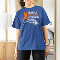 Multiple Sclerosis Awareness T Shirt For Women Orange Ribbon MS Gets On My Nerves