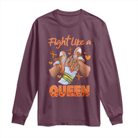 Multiple Sclerosis Awareness Long Sleeve Shirt Orange Ribbon Fight MS Like A Queen