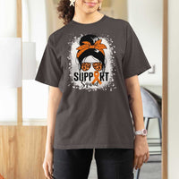 Multiple Sclerosis Awareness T Shirt For Women Orange Ribbon Support Squad Messy Bun