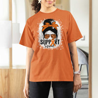 Multiple Sclerosis Awareness T Shirt For Women Orange Ribbon Support Squad Messy Bun