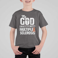 God Stronger Multiple Sclerosis Awareness T Shirt For Kid Orange Ribbon MS Support Squad