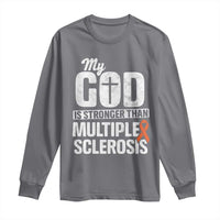 God Stronger Multiple Sclerosis Awareness Long Sleeve Shirt Orange Ribbon MS Support Squad