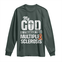 God Stronger Multiple Sclerosis Awareness Long Sleeve Shirt Orange Ribbon MS Support Squad