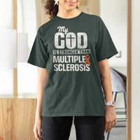 God Stronger Multiple Sclerosis Awareness T Shirt For Women Orange Ribbon MS Support Squad