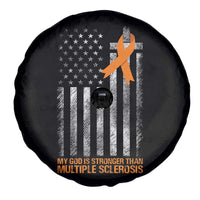 God Stronger Multiple Sclerosis Awareness Spare Tire Cover Orange Ribbon Christian US USA Flag American Christ Cross