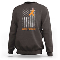 God Stronger Multiple Sclerosis Awareness Sweatshirt Orange Ribbon Christian US USA Flag American Christ Cross