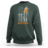 God Stronger Multiple Sclerosis Awareness Sweatshirt Orange Ribbon Christian US USA Flag American Christ Cross