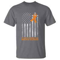 God Stronger Multiple Sclerosis Awareness T Shirt Orange Ribbon Christian US USA Flag American Christ Cross