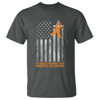 God Stronger Multiple Sclerosis Awareness T Shirt Orange Ribbon Christian US USA Flag American Christ Cross