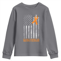 God Stronger Multiple Sclerosis Awareness Youth Sweatshirt Orange Ribbon Christian US USA Flag American Christ Cross