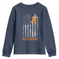 God Stronger Multiple Sclerosis Awareness Youth Sweatshirt Orange Ribbon Christian US USA Flag American Christ Cross