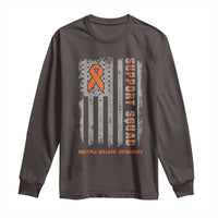 MS Support Squad Long Sleeve Shirt Orange Ribbon Multiple Sclerosis Awareness USA Flag