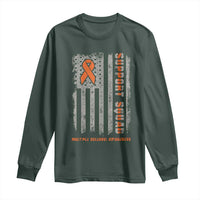 MS Support Squad Long Sleeve Shirt Orange Ribbon Multiple Sclerosis Awareness USA Flag