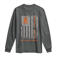MS Support Squad Long Sleeve Shirt Orange Ribbon Multiple Sclerosis Awareness USA Flag