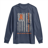 MS Support Squad Long Sleeve Shirt Orange Ribbon Multiple Sclerosis Awareness USA Flag