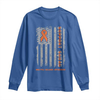 MS Support Squad Long Sleeve Shirt Orange Ribbon Multiple Sclerosis Awareness USA Flag