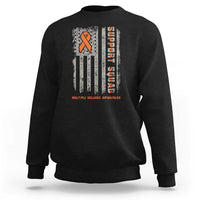 MS Support Squad Sweatshirt Orange Ribbon Multiple Sclerosis Awareness USA Flag