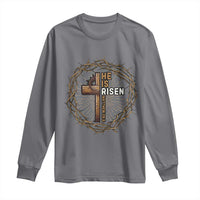 Easter Cross He is Risen Long Sleeve Shirt Jesus Christian Crown Of Thorns - Wonder Print Shop