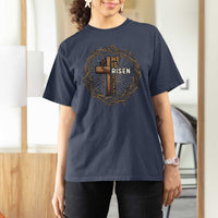 Easter Cross He is Risen T Shirt For Women Jesus Christian Crown Of Thorns - Wonder Print Shop