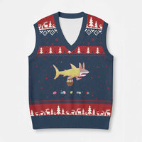 Funny Shark Easter V-Neck Knit Sweater Vest Cute Bunny Ears Eggs Hunting Teens Boys Kids - Wonder Print Shop