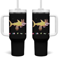 Funny Shark Easter Tumbler With Handle Cute Bunny Ears Eggs Hunting Teens Boys Kids - Wonder Print Shop