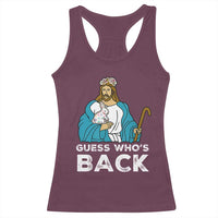 Guess Whos Back Racerback Tank Top Funny Religious Jesus Back Cute Bunny - Wonder Print Shop