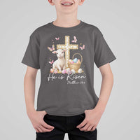 He Is Risen Easter T Shirt For Kid Lamb Flowers Cross