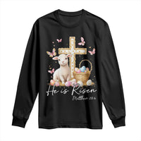 He Is Risen Easter Long Sleeve Shirt Lamb Flowers Cross