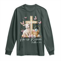 He Is Risen Easter Long Sleeve Shirt Lamb Flowers Cross
