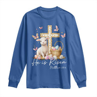He Is Risen Easter Long Sleeve Shirt Lamb Flowers Cross