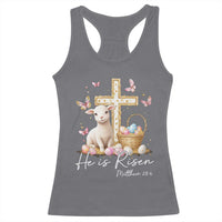 He Is Risen Easter Racerback Tank Top Lamb Flowers Cross