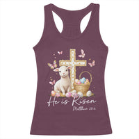 He Is Risen Easter Racerback Tank Top Lamb Flowers Cross